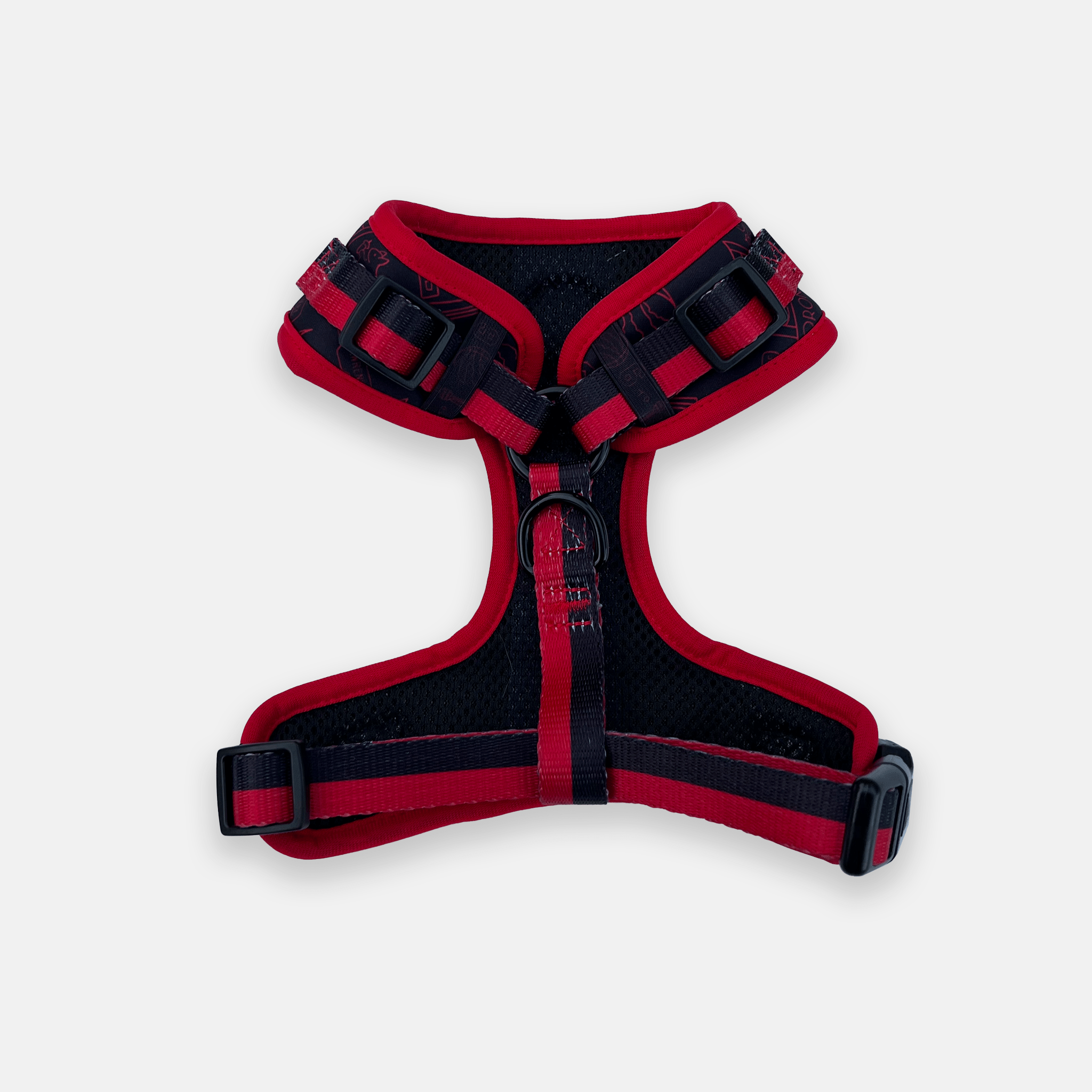 Red and black 6ix Dog harness: back view