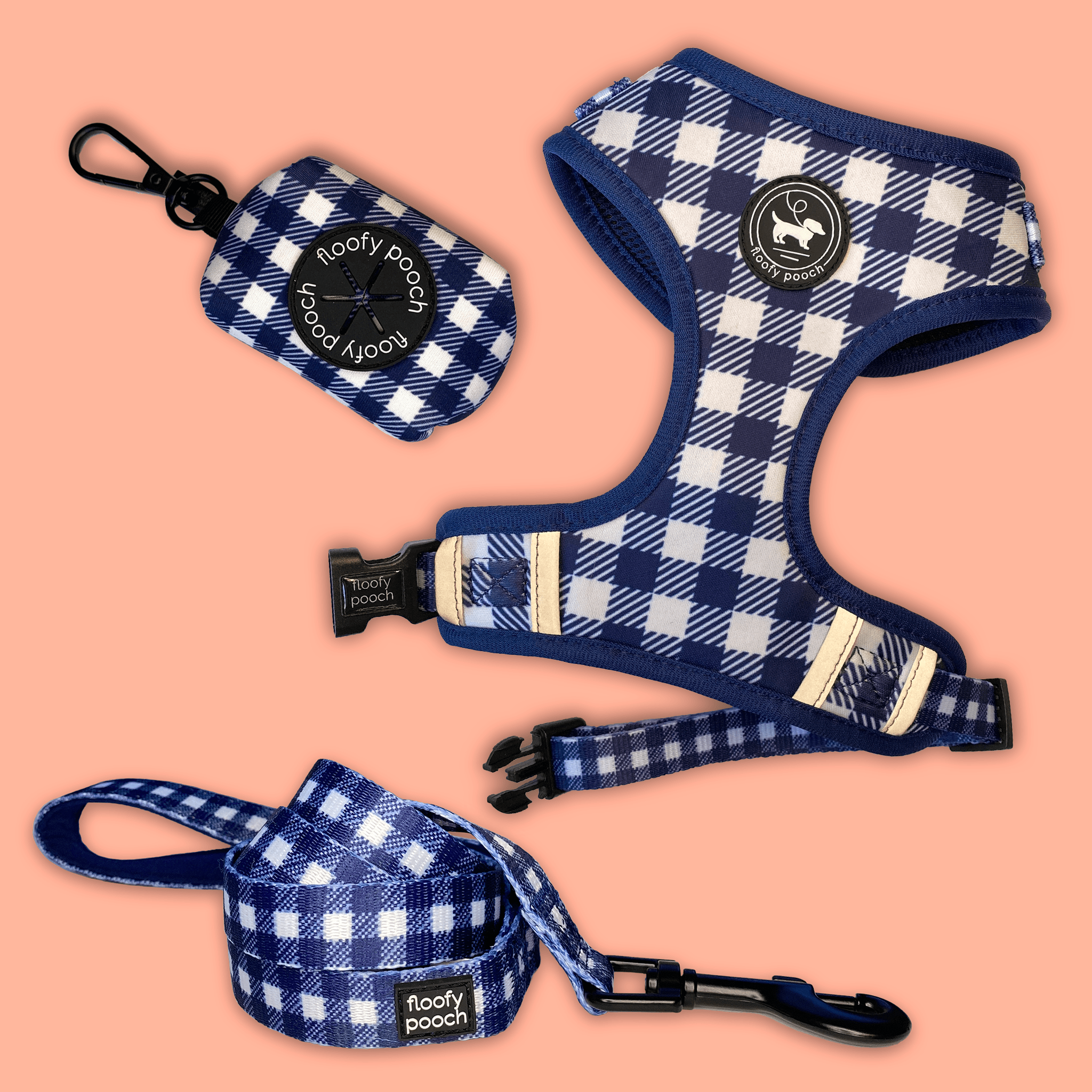 Dog Harness and Leash Canada Blue Gingham Pattern Starter Set Canada